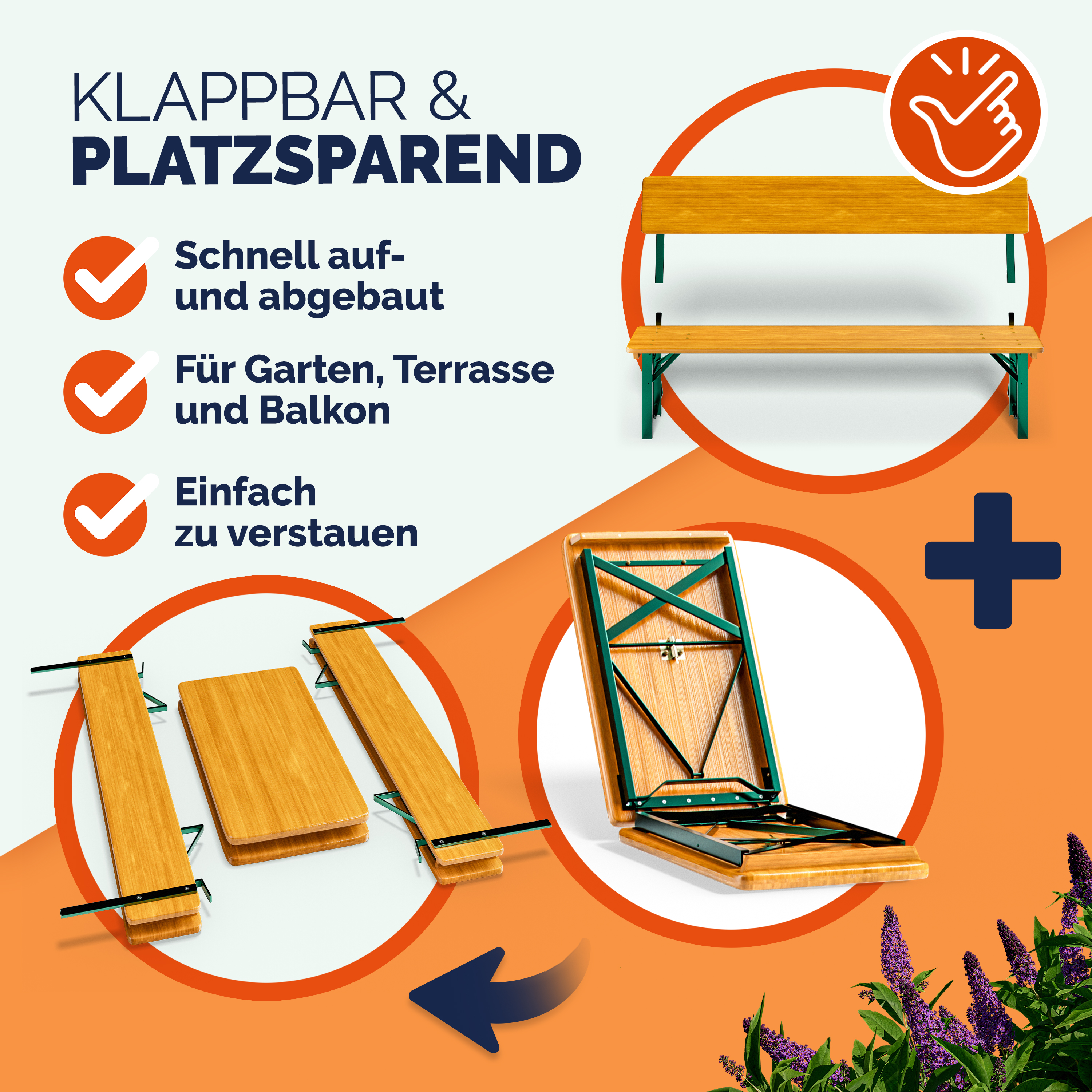 Bierbank\u0020Set\u00203\u002Ddelig\u0020met\u0020Rugleuning