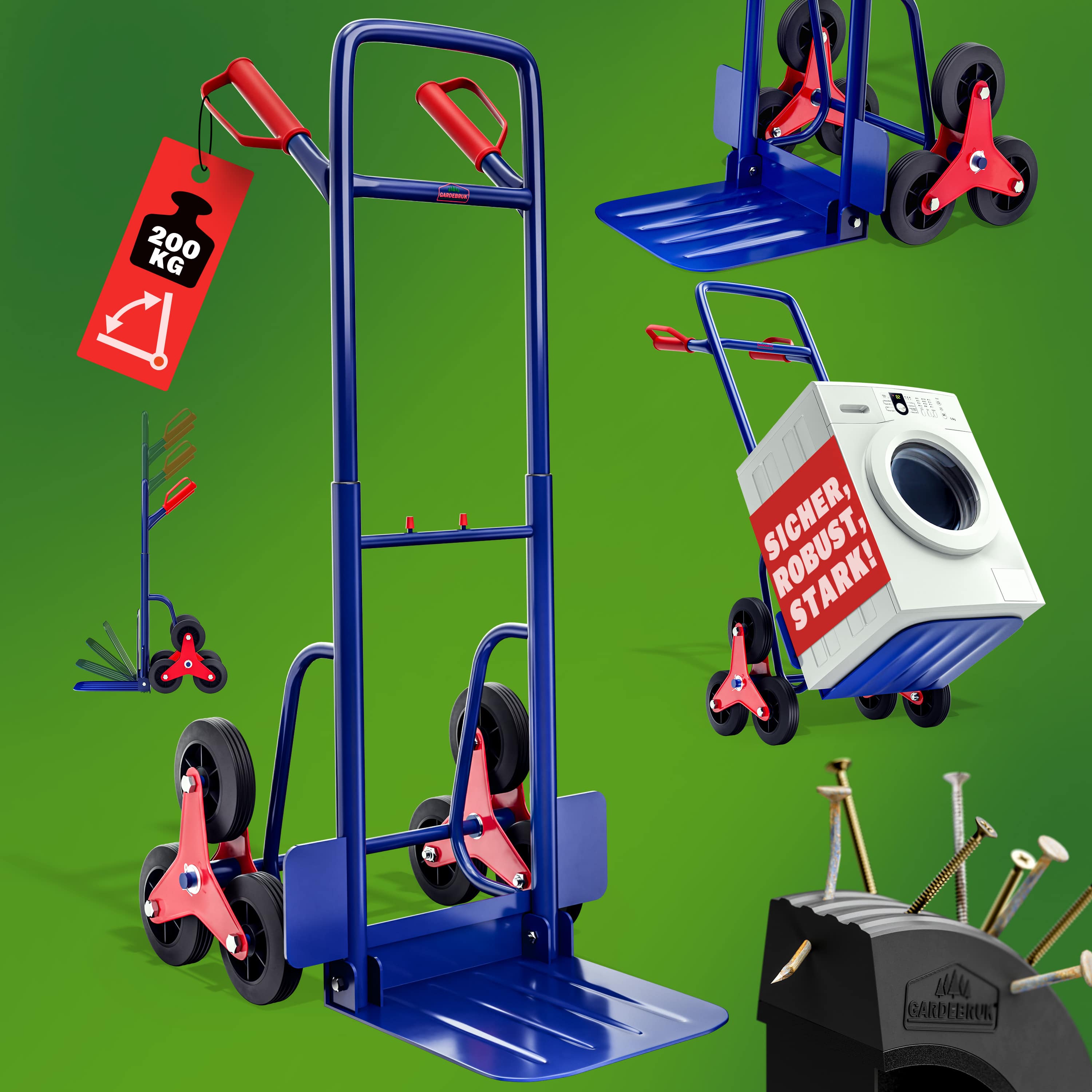 Steekwagen\u0020Blauw\u0020Rood\u0020Staal\u002065x47x115cm\u0020200kg\u0020Trap