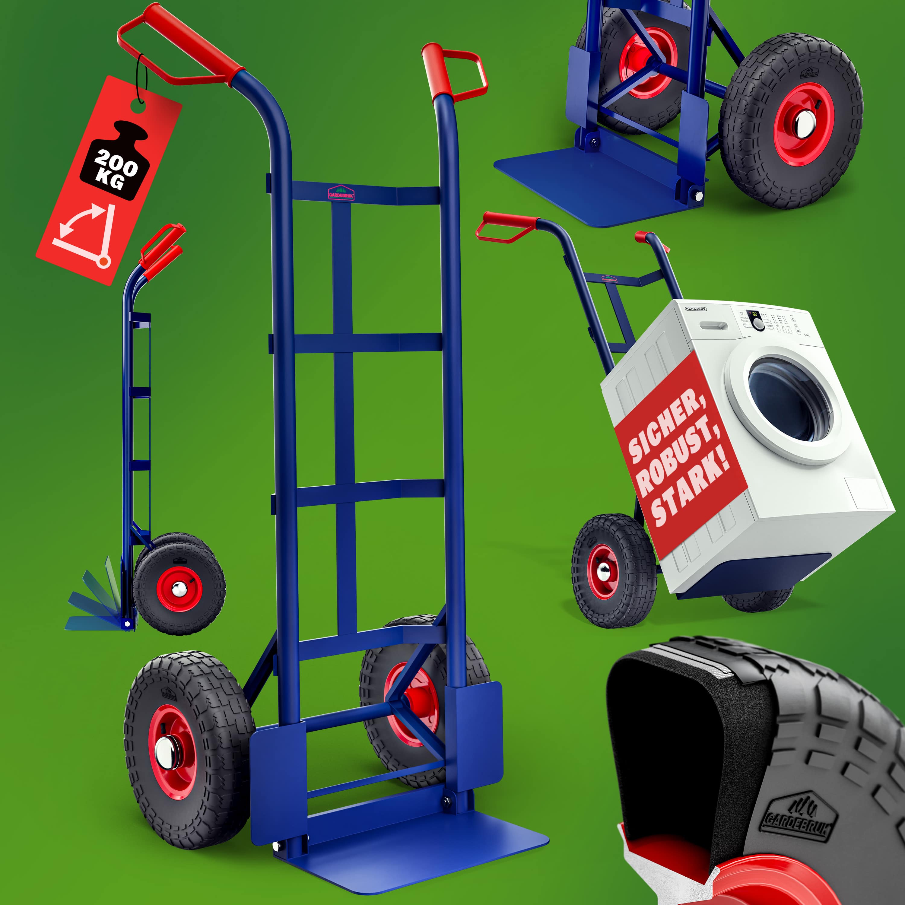 Steekwagen\u0020Blauw\u0020Rood\u0020Staal\u002045x116cm\u0020200kg