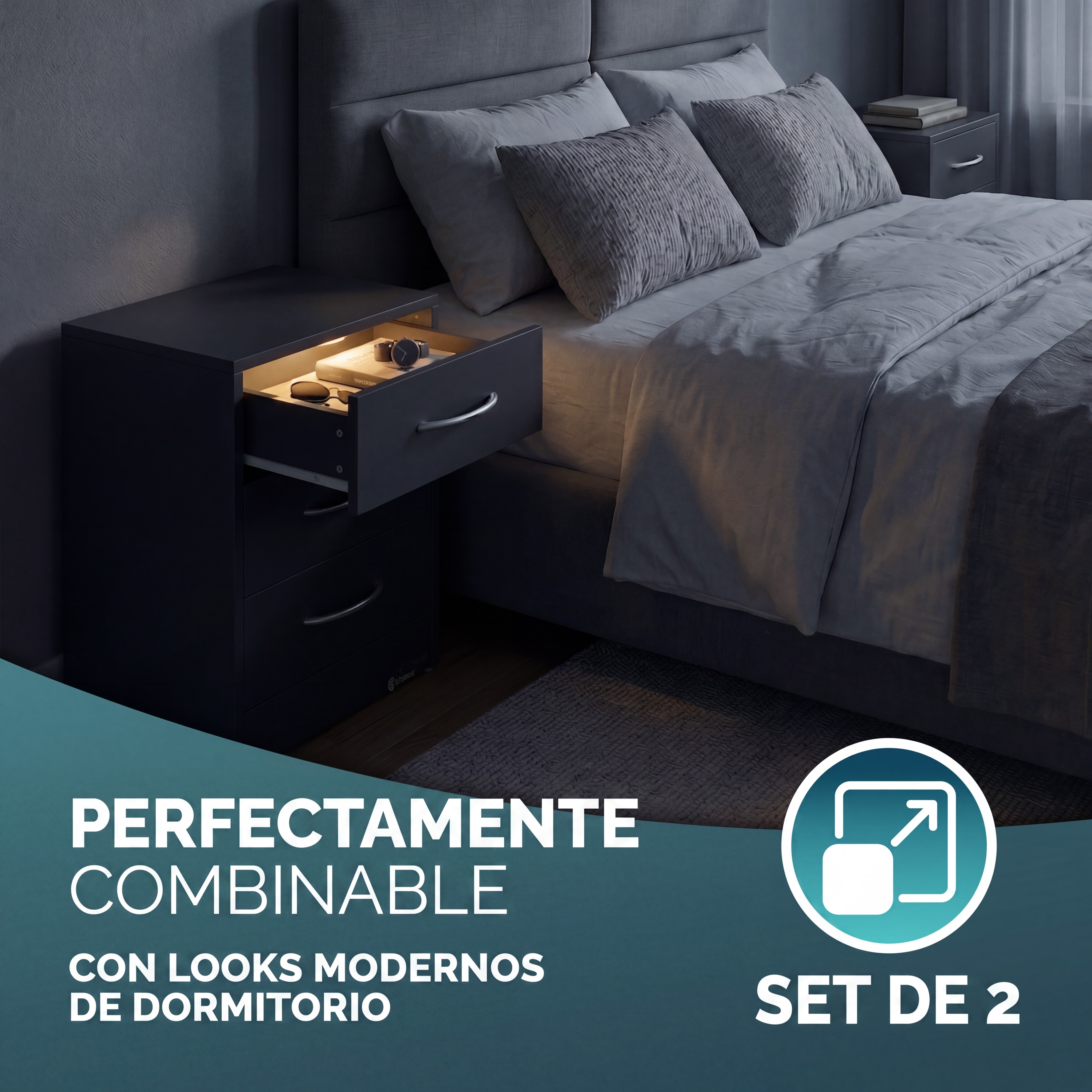 Nachtkastje\u0020Eloise\u00202\u0020Stuks\u0020Antraciet\u002054x39x28cm\u0020LED