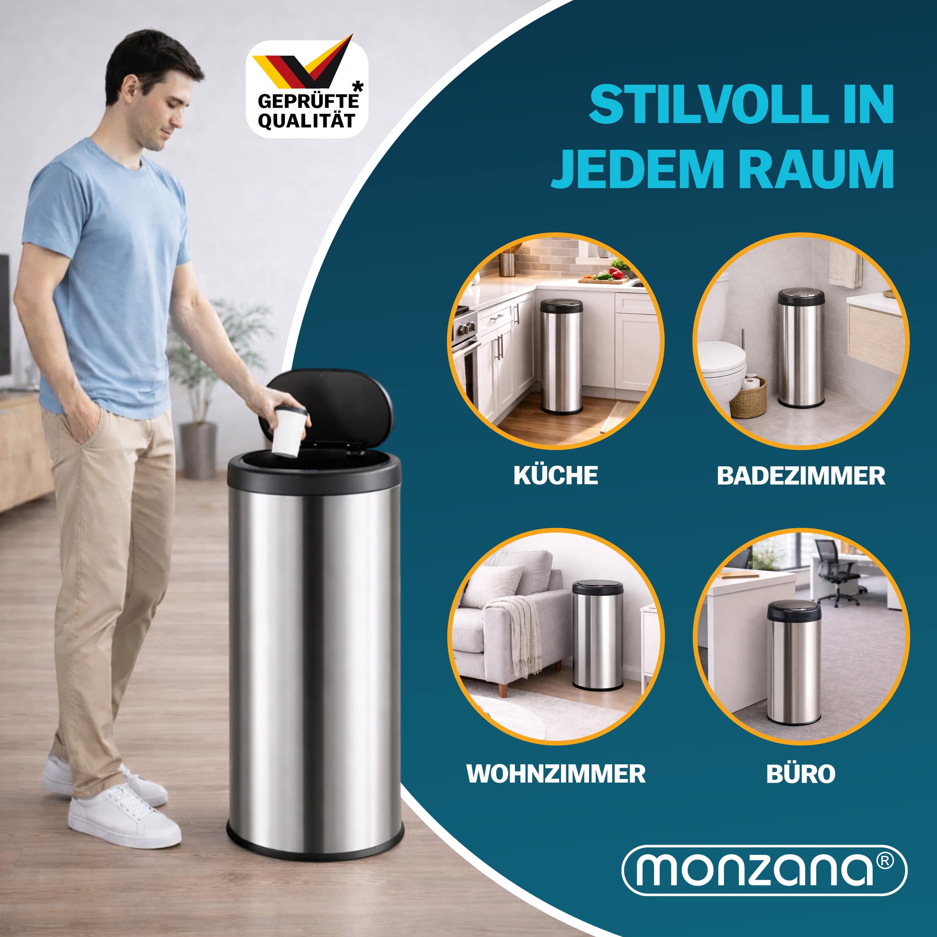 Sensor\u0020afvalbak\u0020Zilver\u0020roestvrij\u0020staal\u002050\u0020liter