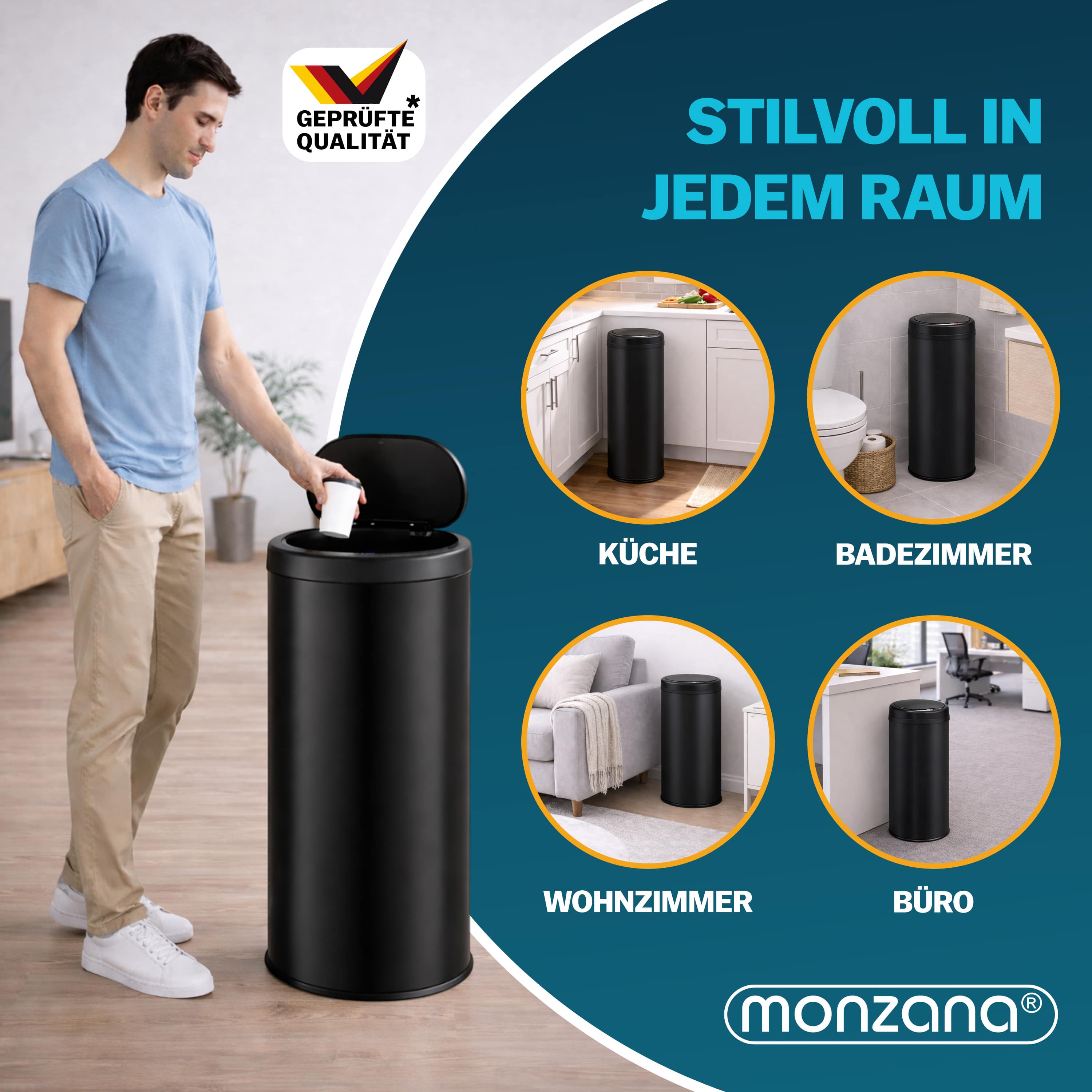 Sensor\u0020afvalbak\u0020Zwart\u0020roestvrij\u0020staal\u002030\u0020liter