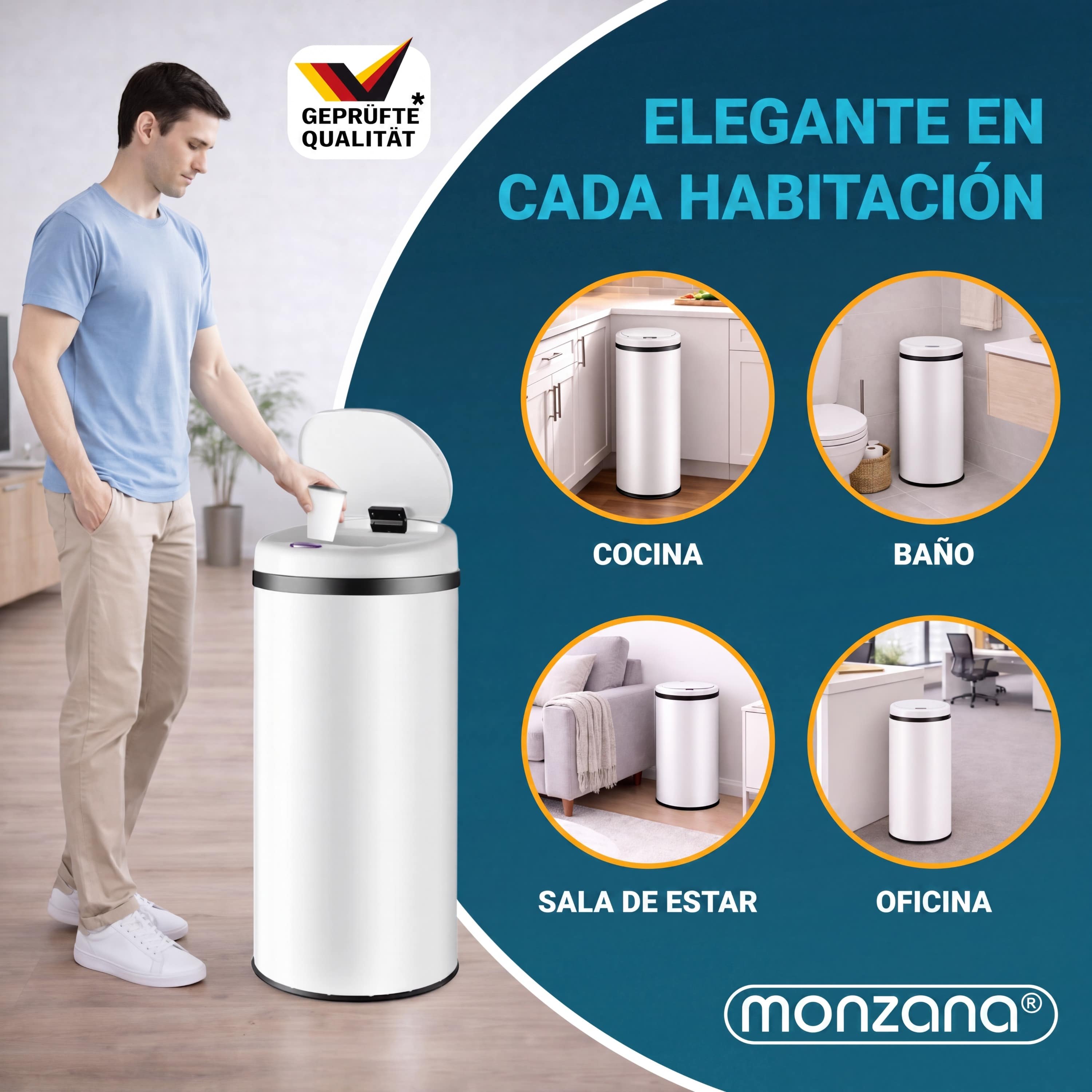 Sensor\u0020afvalbak\u0020Wit\u0020roestvrij\u0020staal\u002040\u0020liter