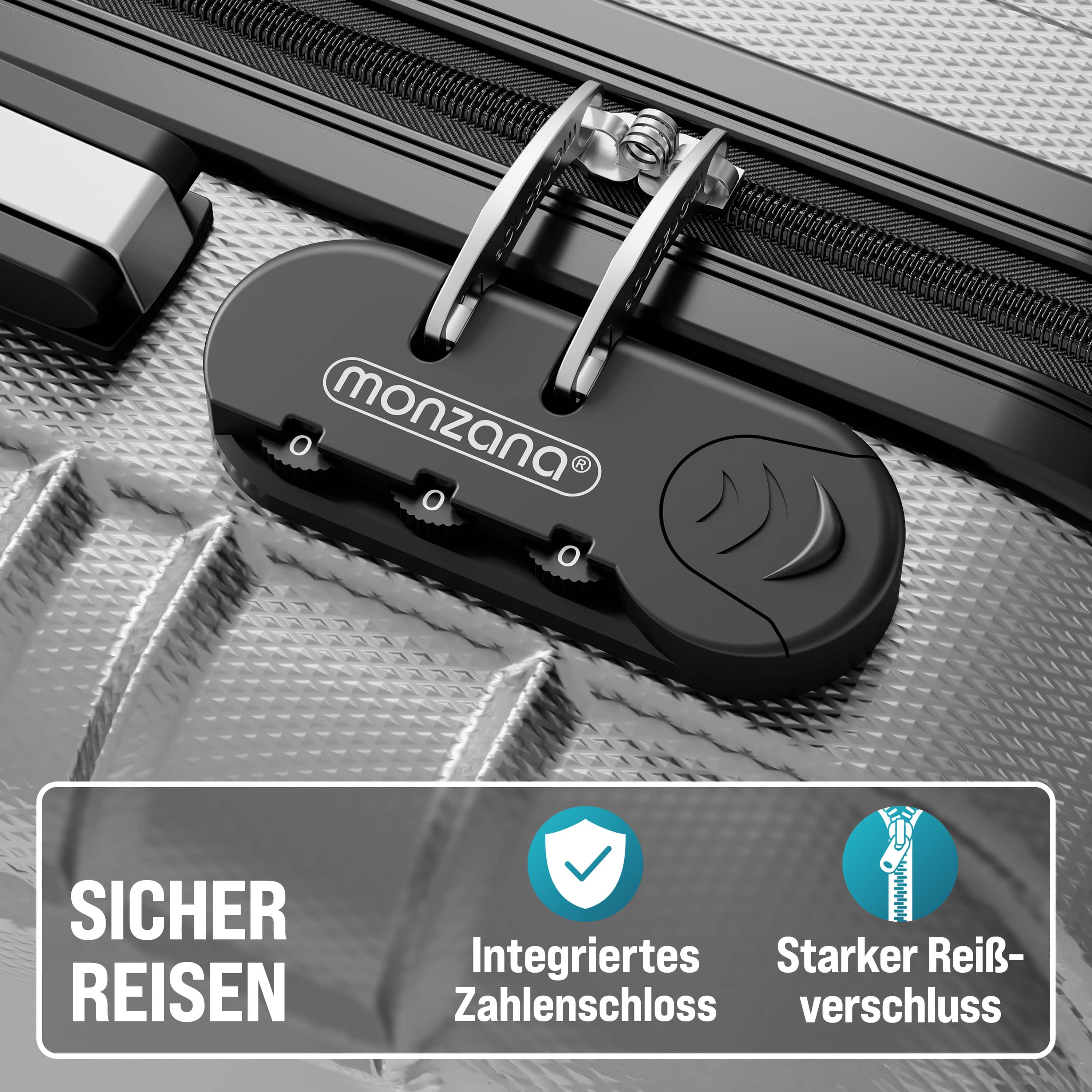 Reiskoffers\u00204\u002Ddelige\u0020Zilver\u0020ABS\u0020accessoires