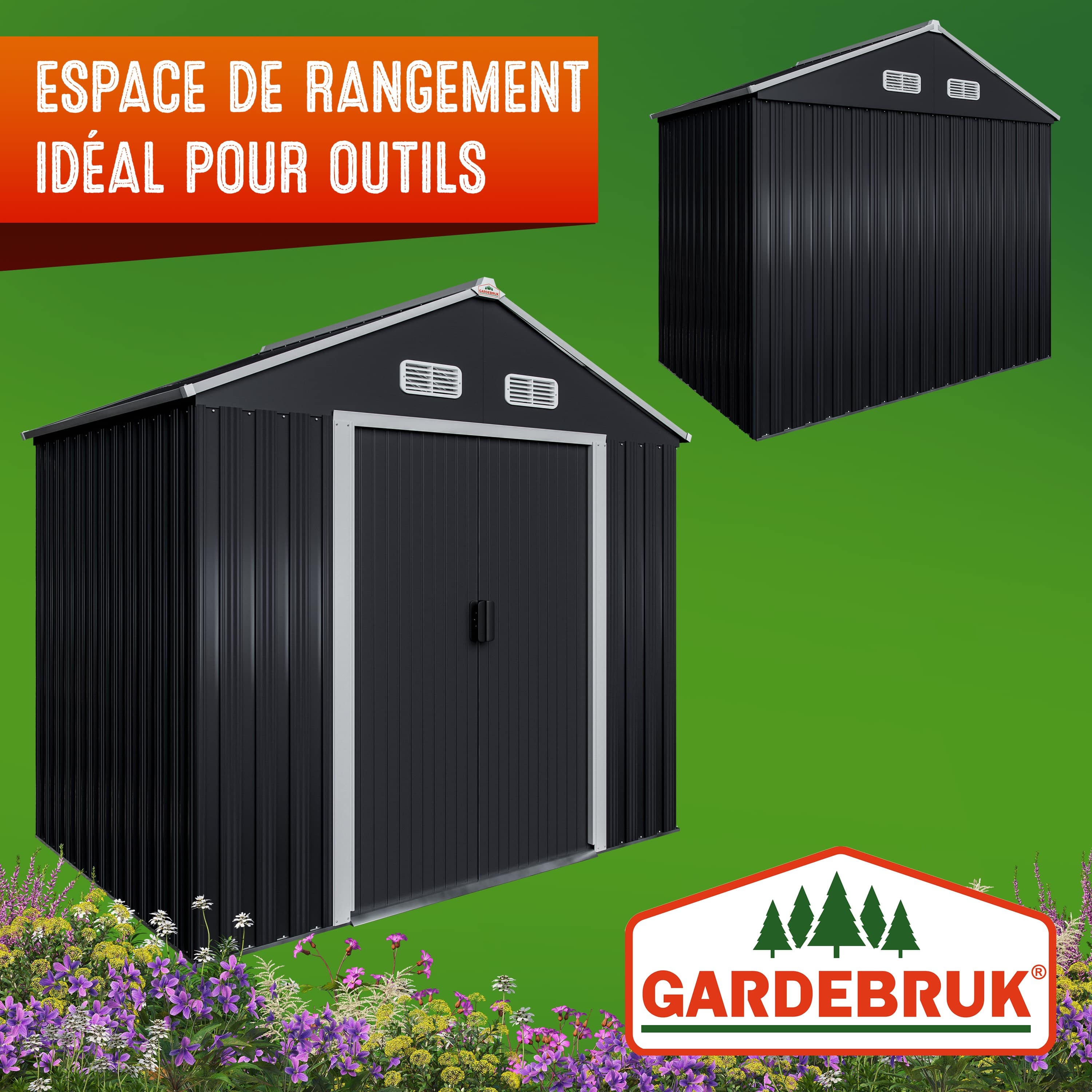 Tuinhuis\u0020XL\u0020Antraciet\u0020Metaal\u0020190x135x200cm\u0020Fundament
