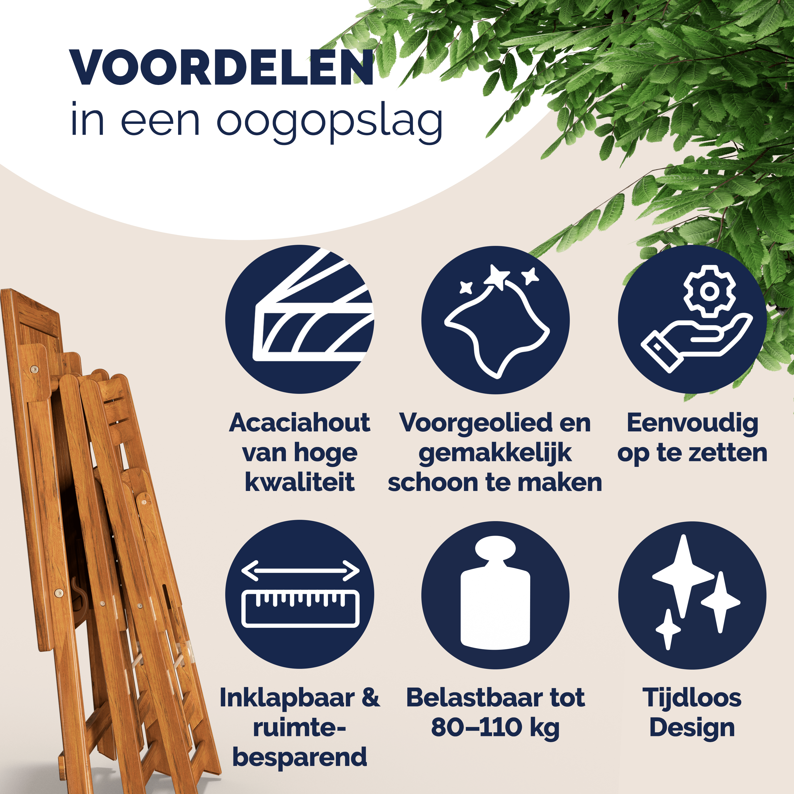 Tuinset\u00203\u002Ddelig\u0020Acaciahout\u0020Inklapbaar
