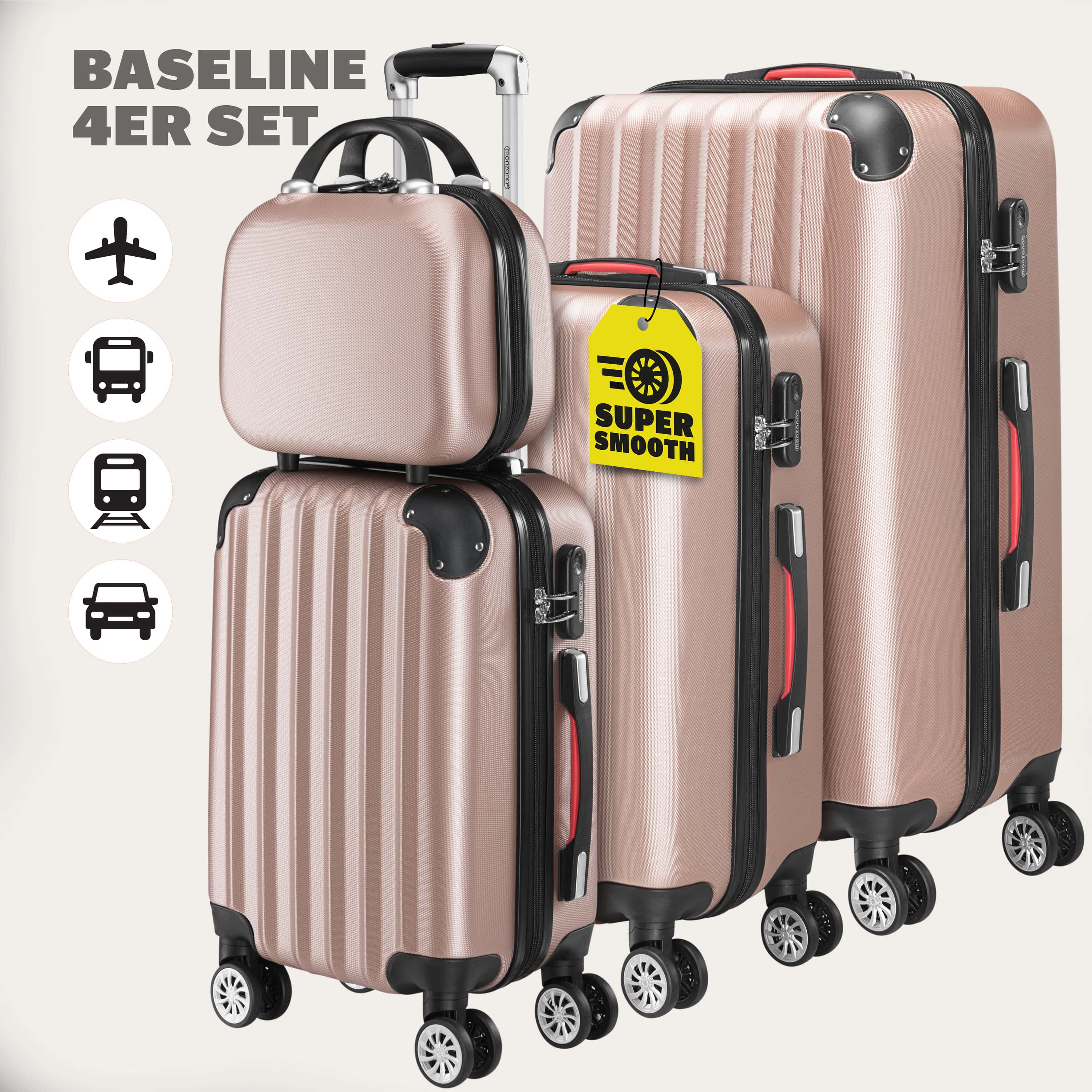 Reiskoffers\u00204\u002Ddelige\u0020Roze\u0020ABS\u0020accessoires