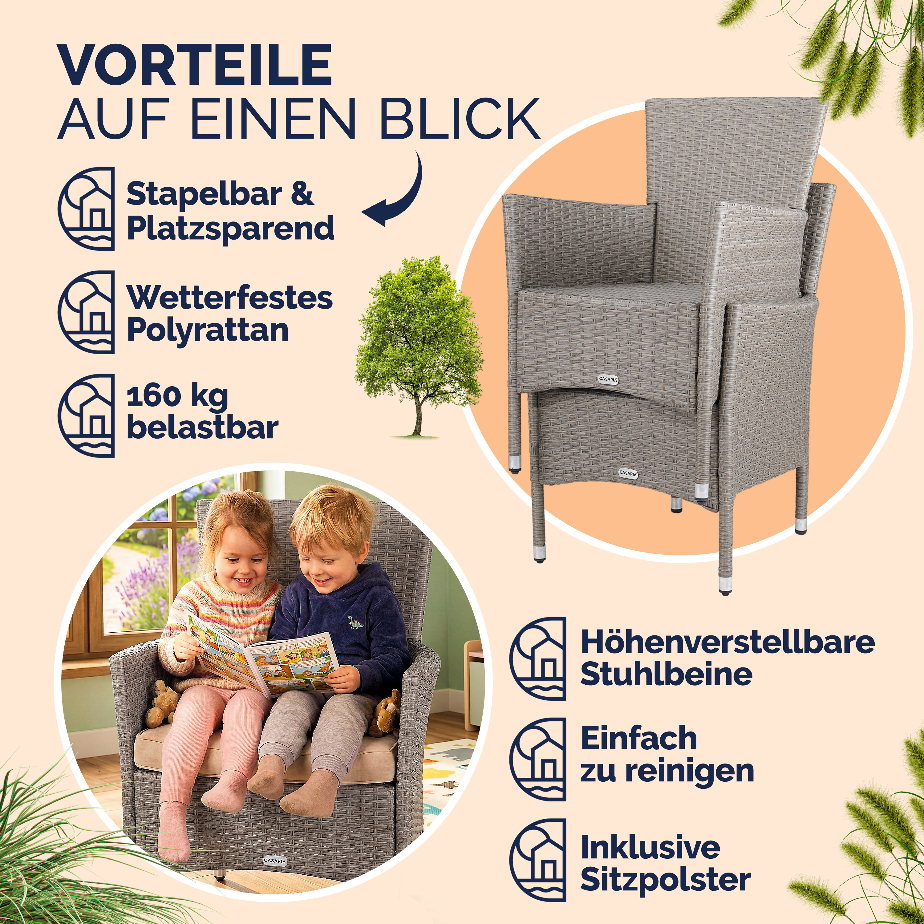 Polyrotan\u0020Tuinstoelen\u00202\u0020Stuks\u0020Cr\u00E8me\u002FBeige\u0020stapelbaar