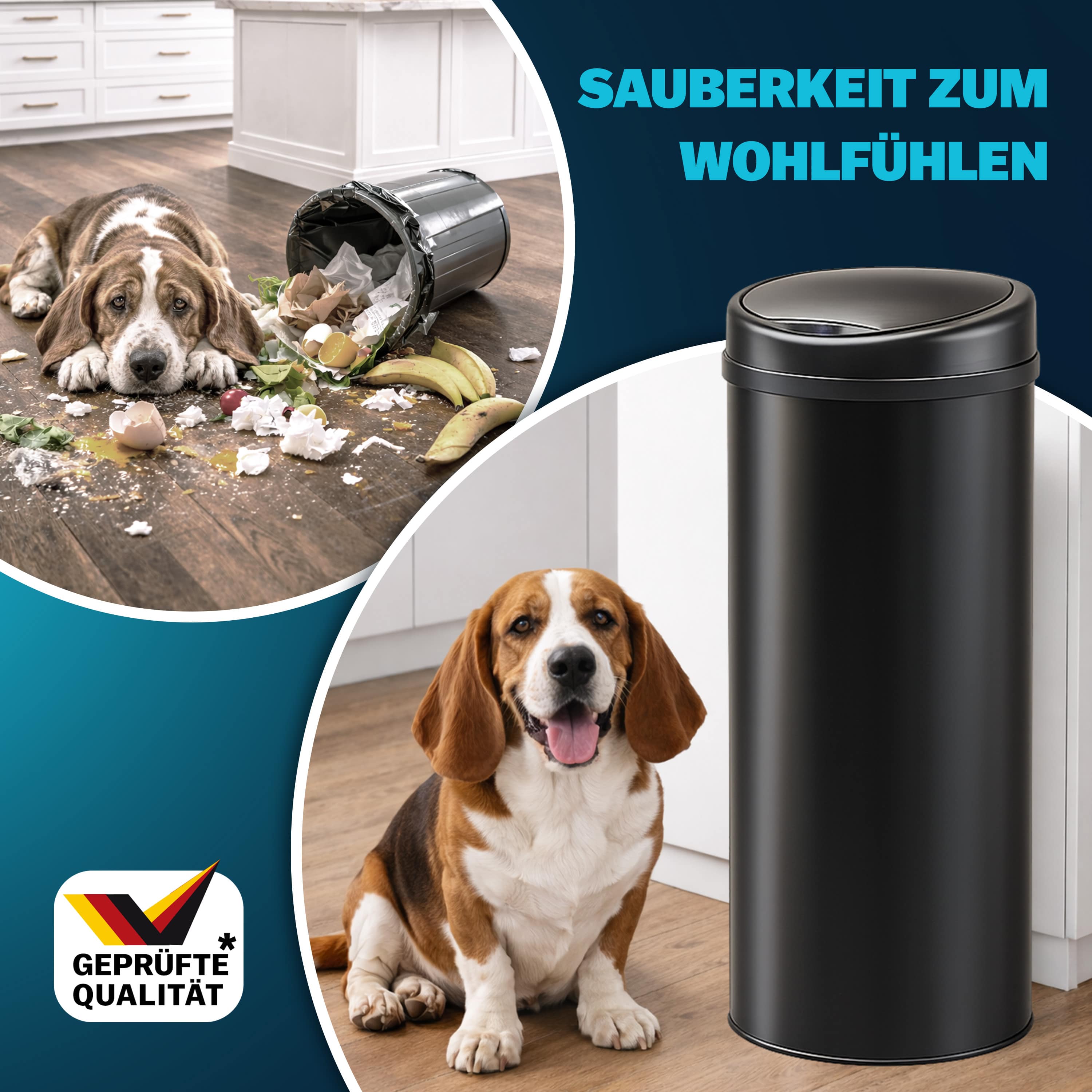 Sensor\u0020afvalbak\u0020Zwart\u0020roestvrij\u0020staal\u002040\u0020liter