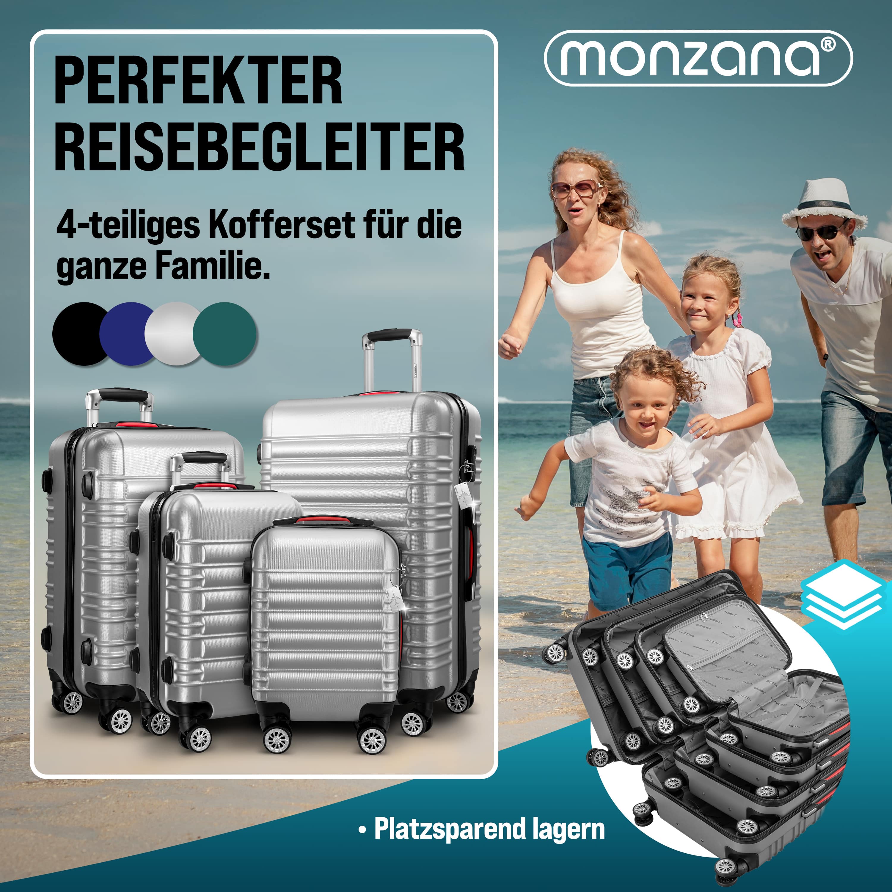 Reiskoffers\u00204\u002Ddelige\u0020Zilver\u0020ABS\u0020accessoires