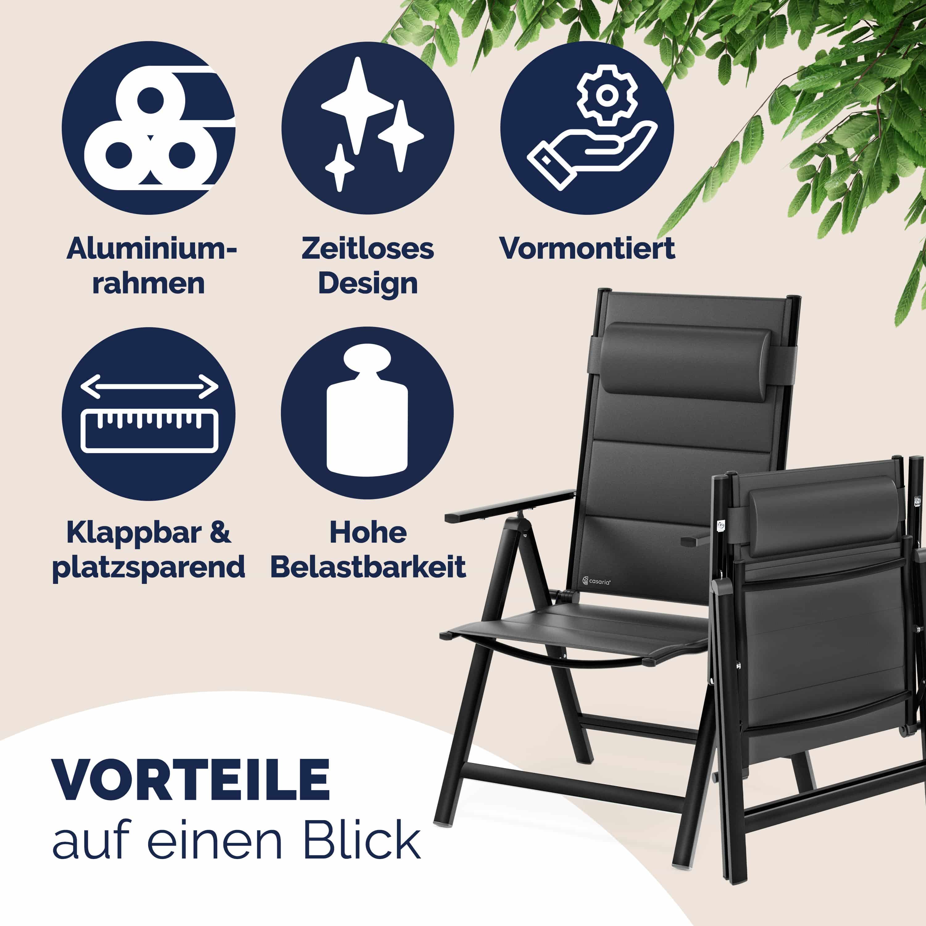 Tuinstoelen\u0020set\u0020van\u00202\u0020zwart\u0020opvouwbare\u0020gestoffeerde\u0020aluminium\u0020verstelbare\u0020120kg\u0020draagvermogen\u0020weerbestendig