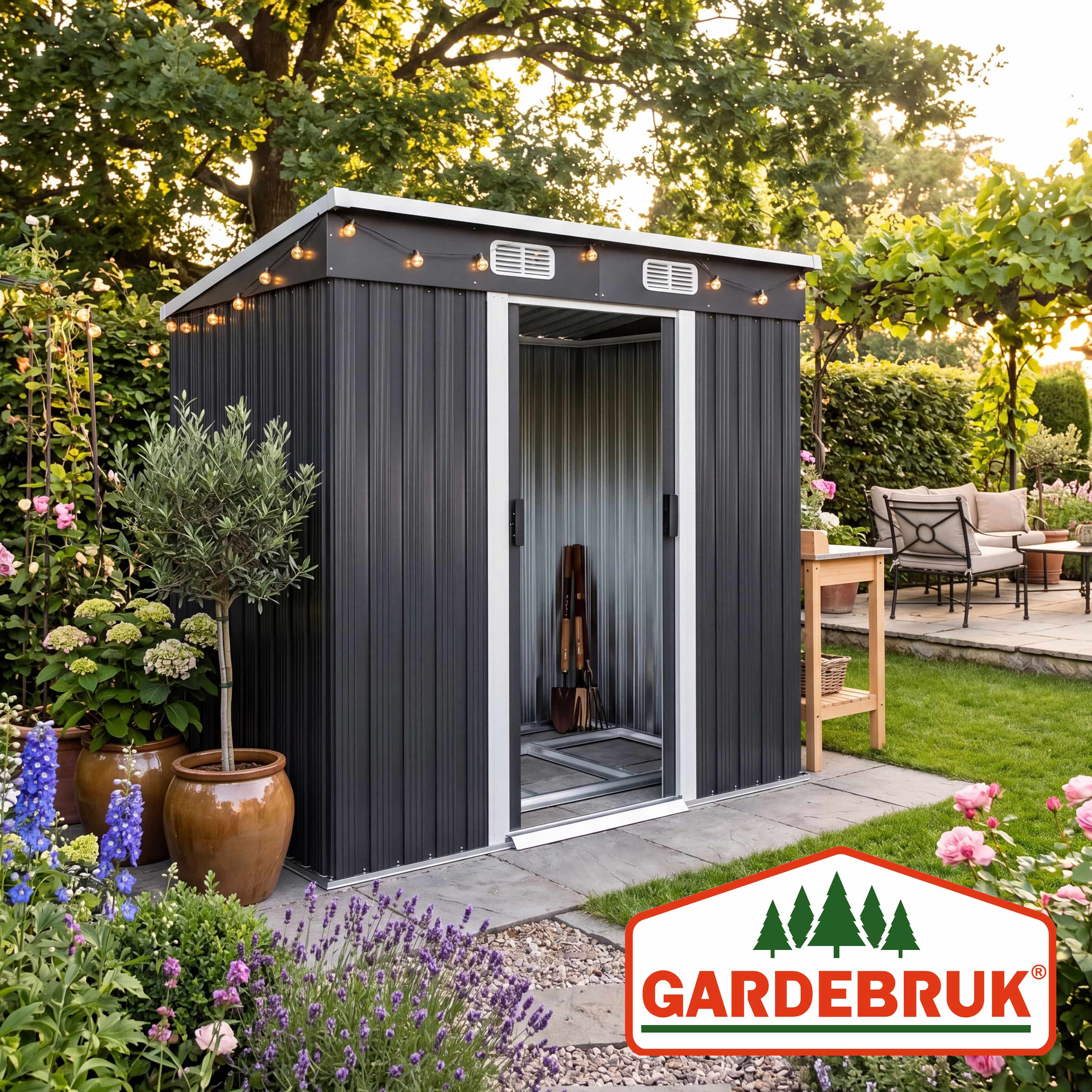 Tuinhuis\u0020Antraciet\u0020Metaal\u0020196x122x182cm