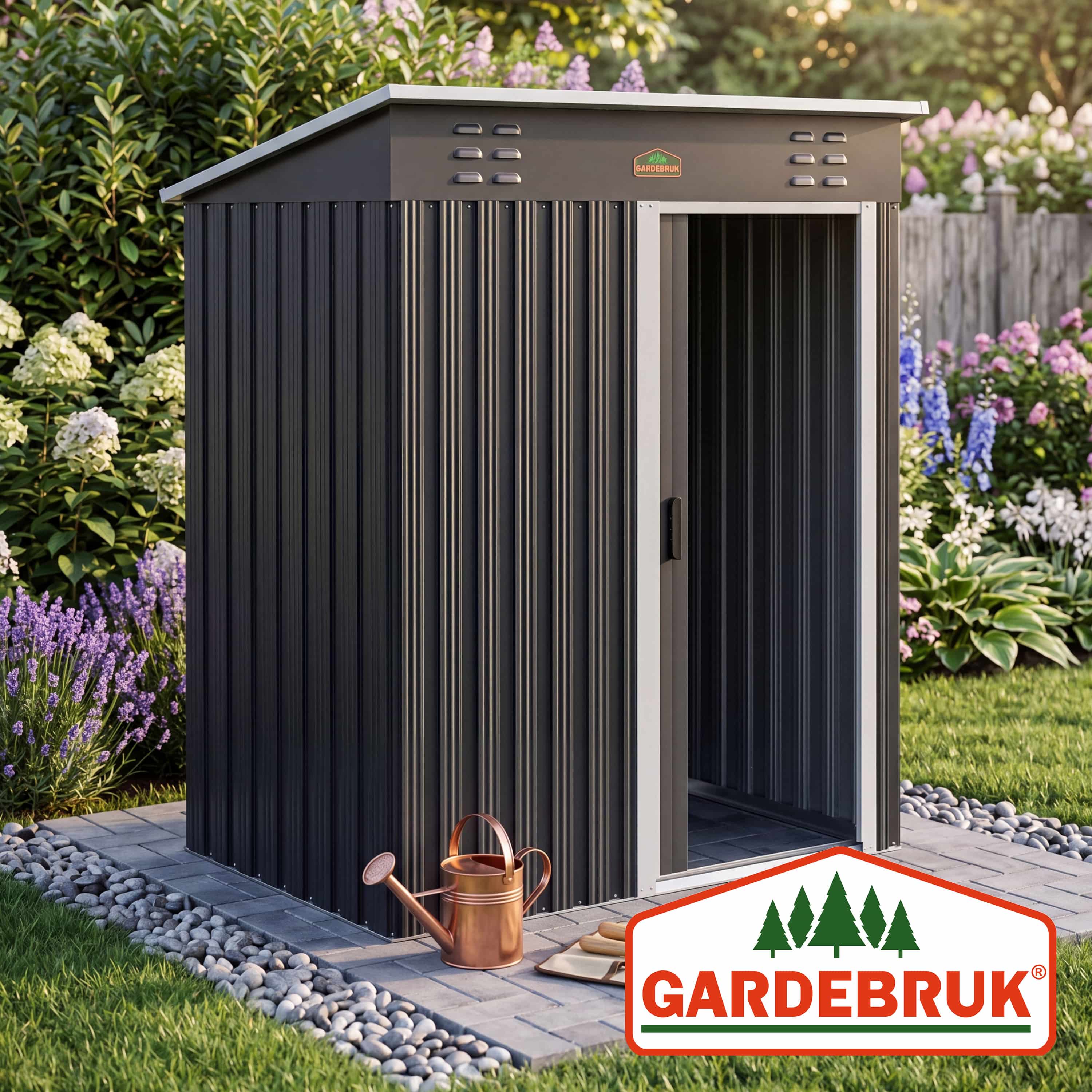 Tuinhuis\u0020Antraciet\u002FWit\u0020Staal\u0020164x84x182cm\u0020Schuifdeur