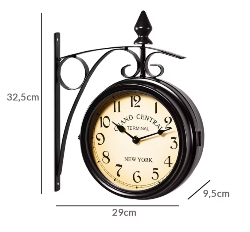 Stationsklok\u0020Retro\u0020Zwart\u0020Tweezijdig