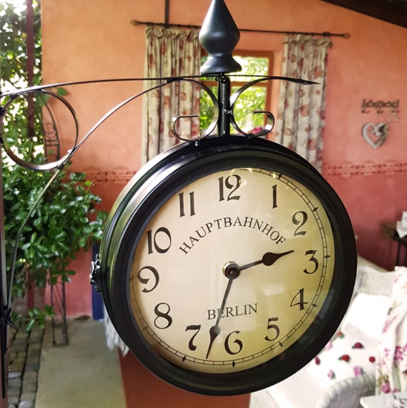 Stationsklok\u0020Retro\u0020Zwart\u0020Tweezijdig