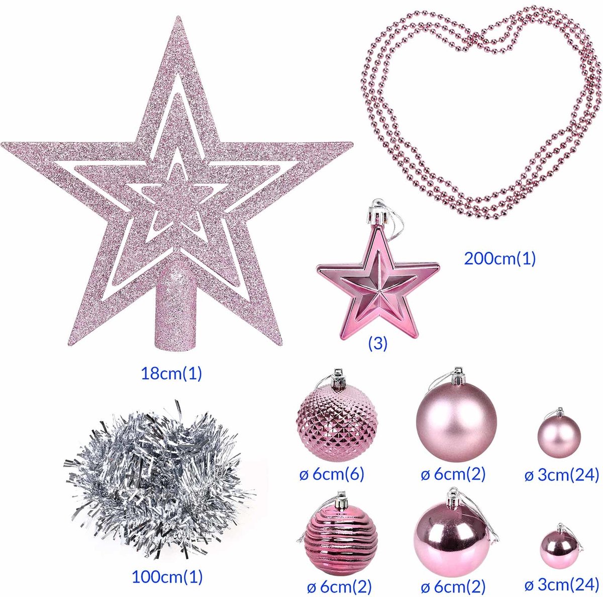 Kerstboom\u0020decoraties\u0020\u002D\u0020Set\u0020van\u002066\u0020\u002D\u0020roze