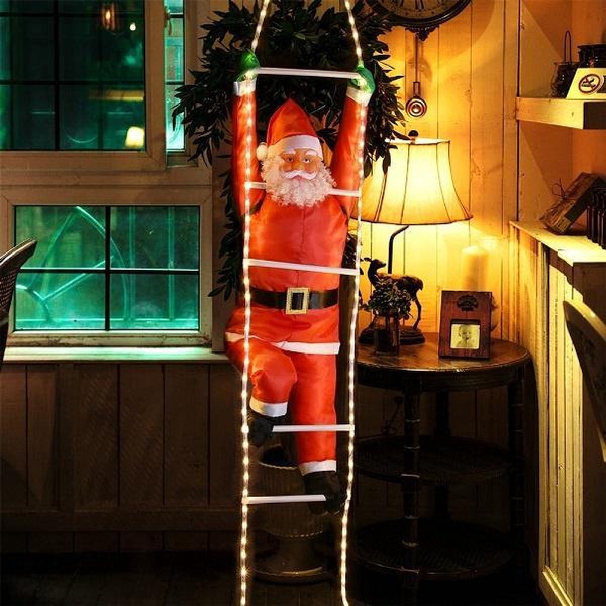 Kerstman\u0020op\u0020touwladder\u0020met\u0020120\u0020LEDs