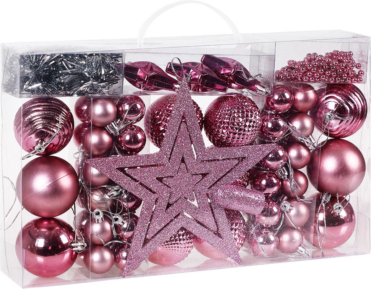 Kerstboom\u0020decoraties\u0020\u002D\u0020Set\u0020van\u002066\u0020\u002D\u0020roze