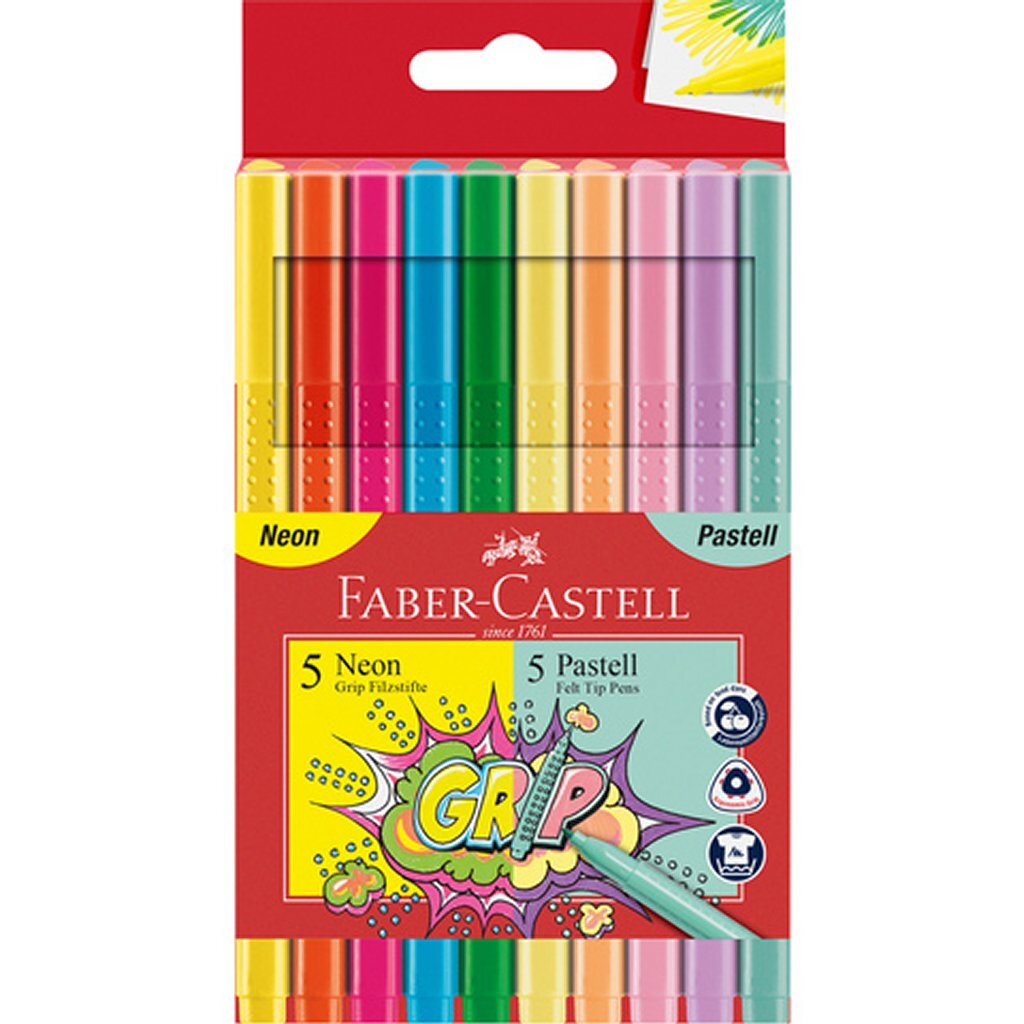 Faber\u0020Castell\u0020FC\u002D155312\u0020Grip\u0020Viltstiften\u0020Neon\u0020en\u0020Pastel\u002010\u0020Stuks