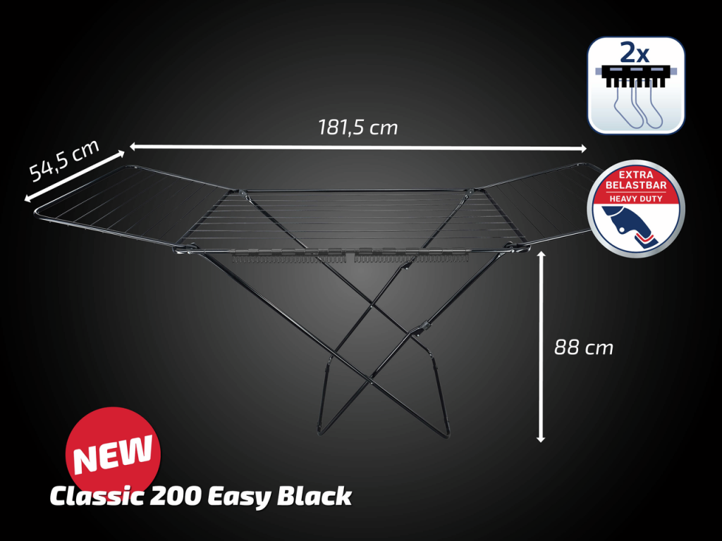 Leifheit\u002081696\u0020Classic\u0020200\u0020Easy\u0020Droogrek\u0020Zwart