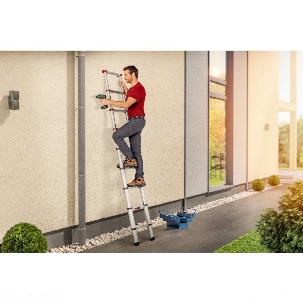 Hailo\u0020T80\u0020Aluminium\u0020Telescoopladder\u002011\u0020Treden\u0020\u002B\u0020Stabilisatiebalk\u0020103\u002D322\u0020cm