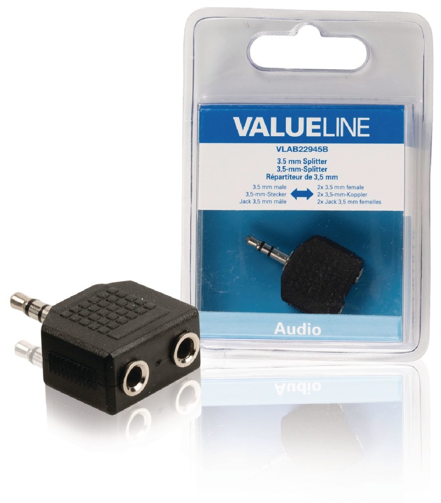 Valueline\u0020VLAB22945B\u0020Audio\u002Dsplitter\u00203,5\u0020mm\u0020Male\u0020\u002D\u00202x\u0020Female\u0020Zwart