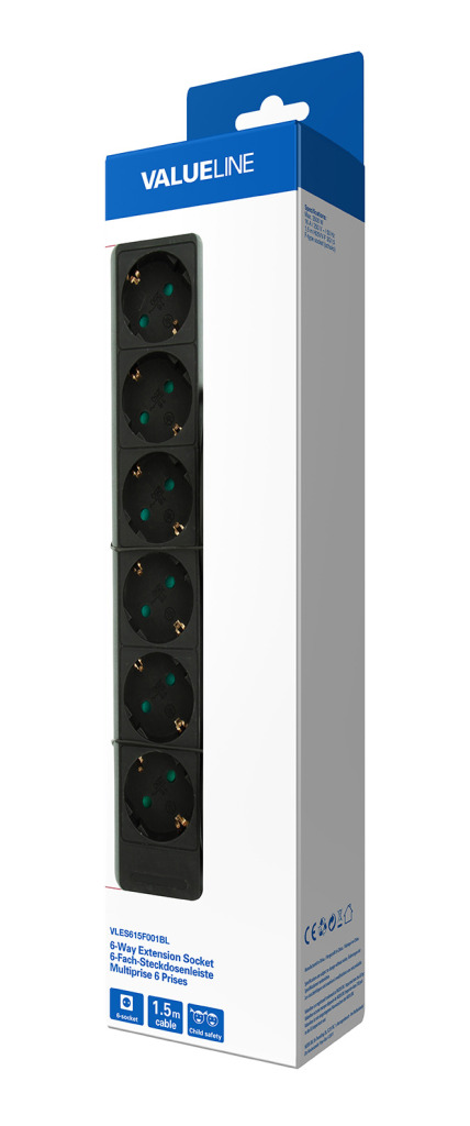 Valueline\u0020VLES615F001BL\u0020Stekkerdoos\u00206\u002Dwegs\u00201.50\u0020M\u0020Zwart Valueline\u0020VLES615F001BL\u0020Stekkerdoos\u00206\u002Dwegs\u00201.50\u0020M\u0020Zwart