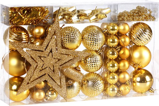 Kerstboom\u0020kerstballen\u0020decoraties\u0020\u002D\u0020Set\u0020van\u002066\u0020\u002D\u0020goudkleurig