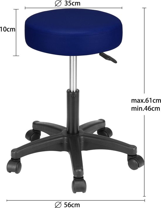 Casaria\u0020Verstelbare\u0020Draaikruk\u0020\u002D\u002046\u002F60cm\u0020Zithoogte\u0020\u2013\u0020Blauw