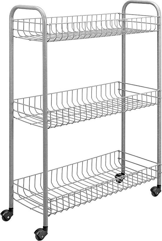 Metaltex\u0020Badkamer\u002D\u002Fkeukentrolley\u0020Slim\u002084x56cm\u0020Staal\u0020Zilver