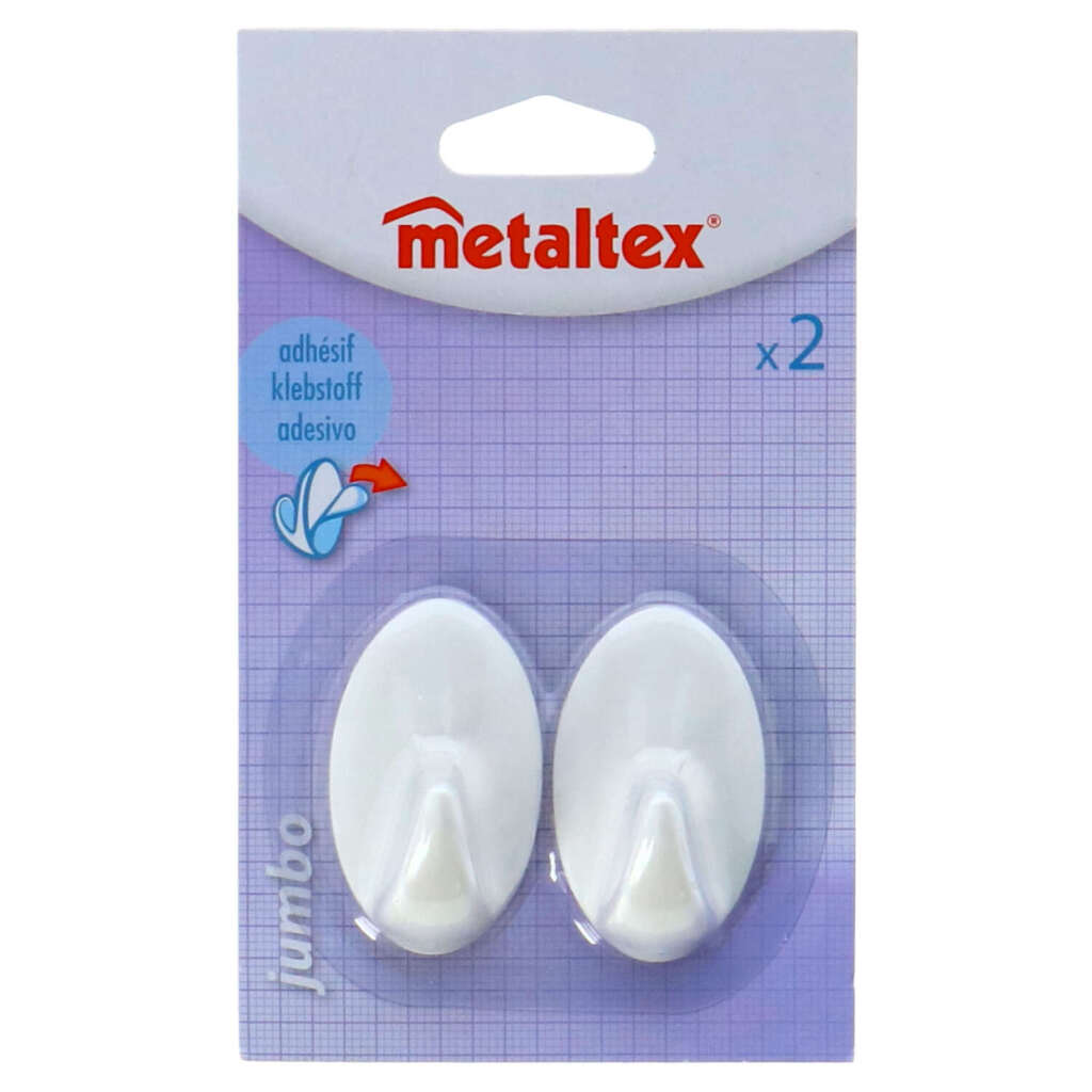 Metaltex\u0020Ovalen\u0020Plakhaken\u00202\u0020Stuks\u0020Wit