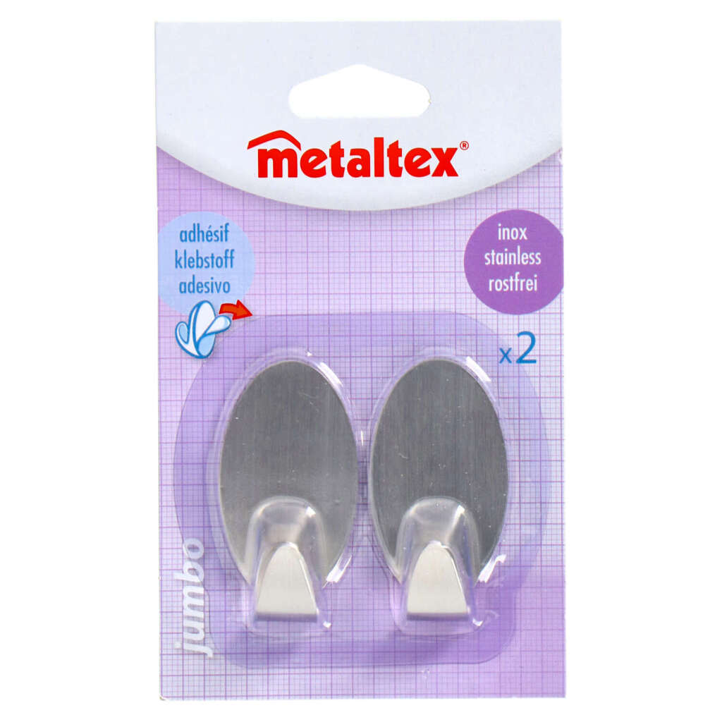 Metaltex\u0020Ovalen\u0020Plakhaken\u00202\u0020Stuks\u0020RVS
