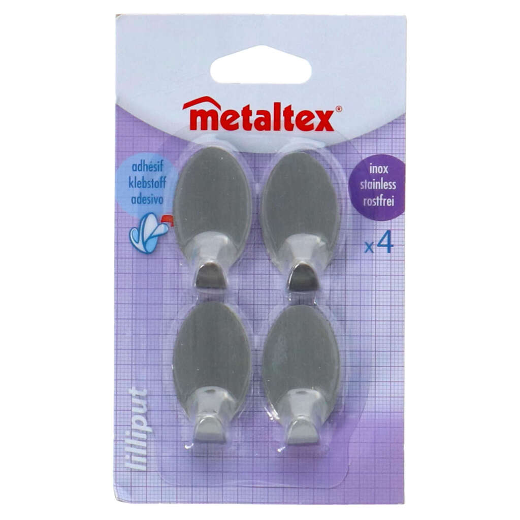 Metaltex\u0020Ovalen\u0020Plakhaken\u0020Klein\u00204\u0020Stuks\u0020RVS