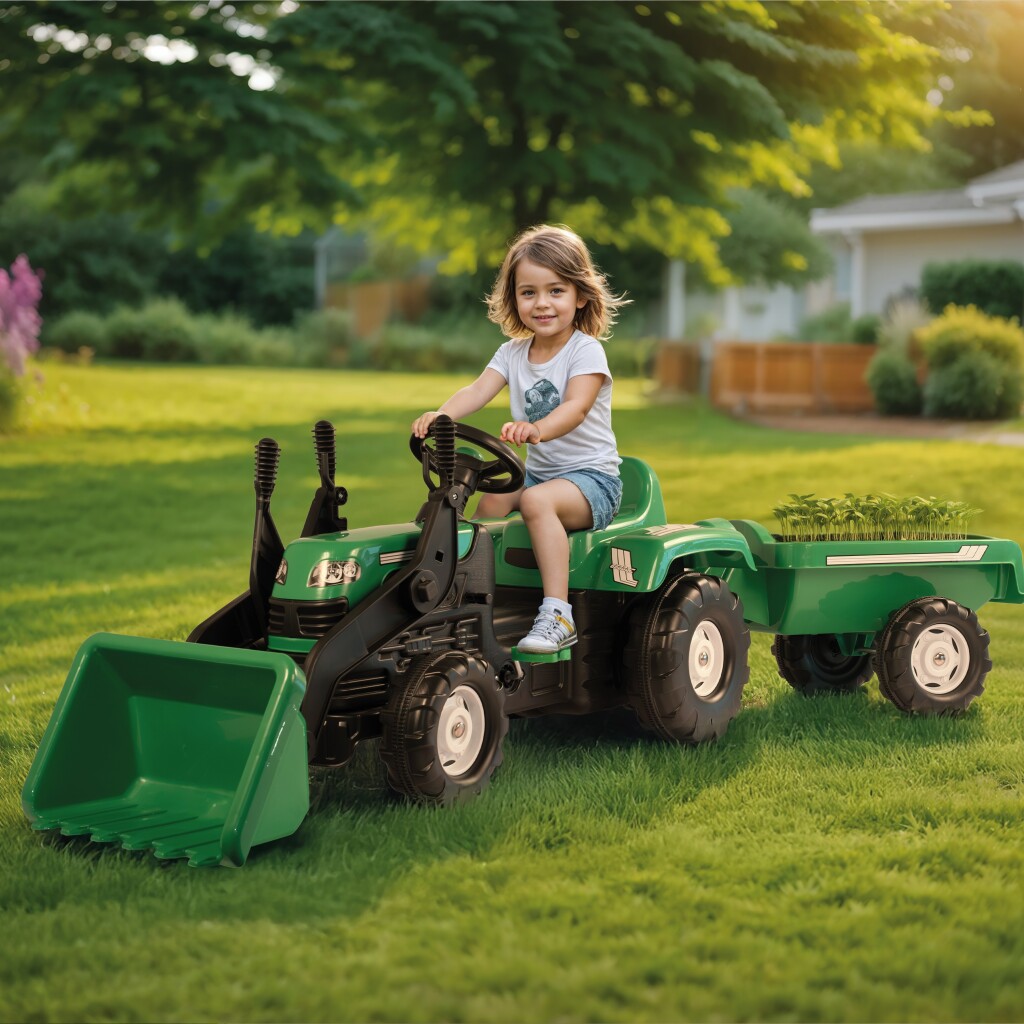 Dolu\u0020Traptractor\u0020met\u0020Aanhanger\u0020\u0026amp\u003B\u0020Voorlader\u0020\u0026amp\u003B\u0020Claxon\u0020Groen\u002Fzwart