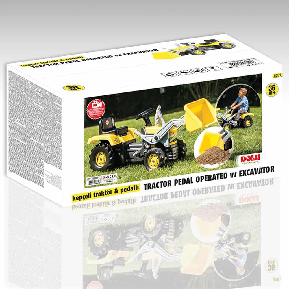 Dolu\u0020Traptractor\u0020met\u0020Voorlader\u0020\u0026\u0020Claxon\u0020Geel\u002Fzwart