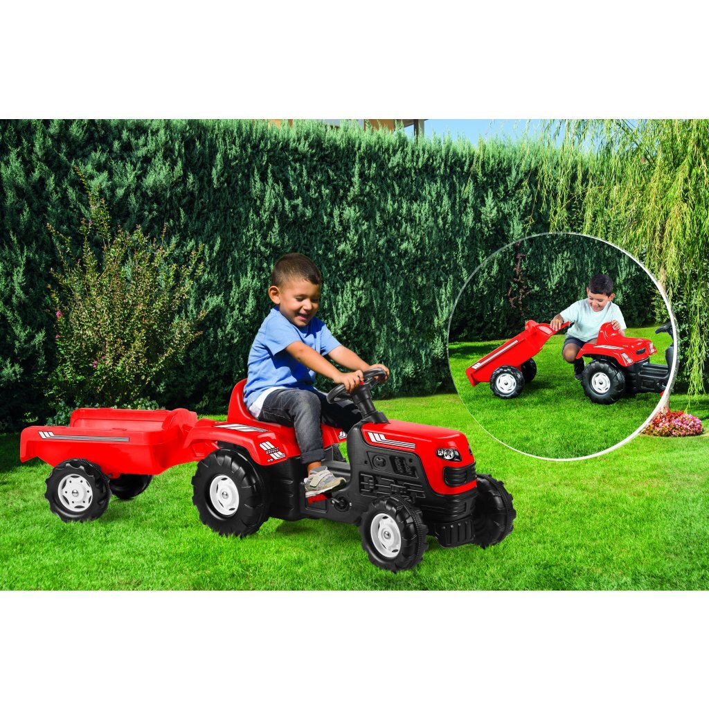 Dolu\u0020Traptractor\u0020met\u0020Aanhanger\u0020\u0026amp\u003B\u0020Claxon\u0020Rood\u002FZwart