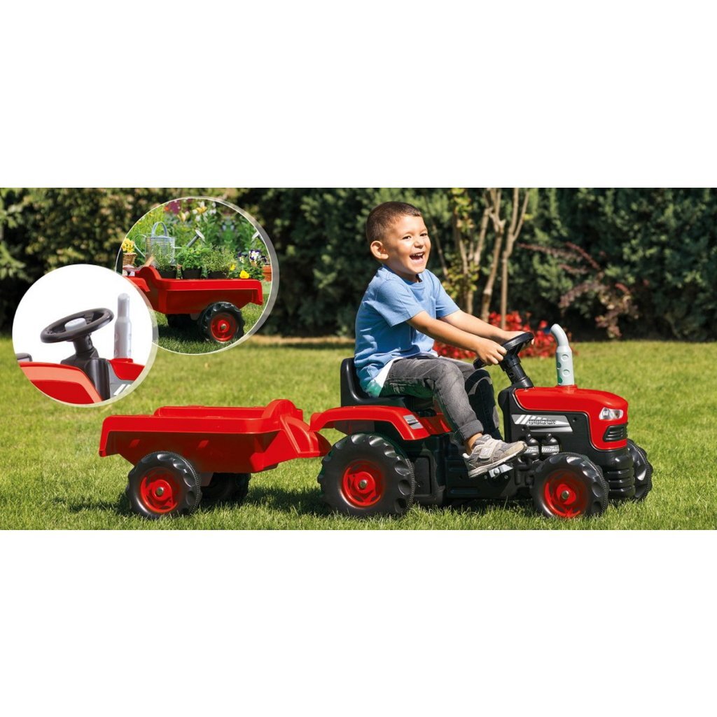 Dolu\u0020Traptractor\u0020met\u0020Aanhanger\u0020\u0026amp\u003B\u0020Claxon\u0020Rood\u002FZwart