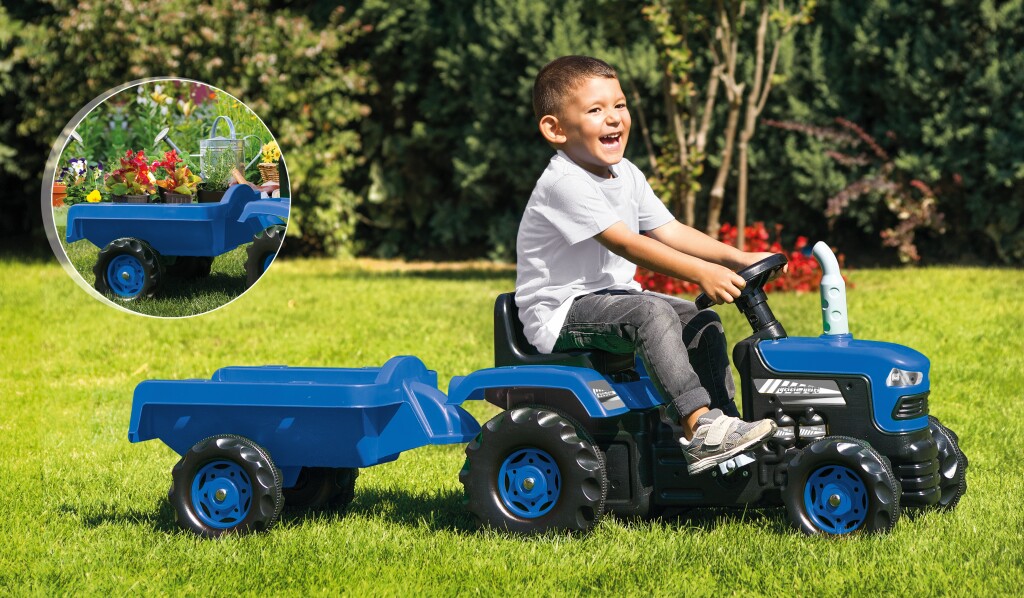 Dolu\u0020Traptractor\u0020met\u0020Aanghanger\u0020\u0026amp\u003B\u0020Claxon\u0020Blauw\u002FZwart