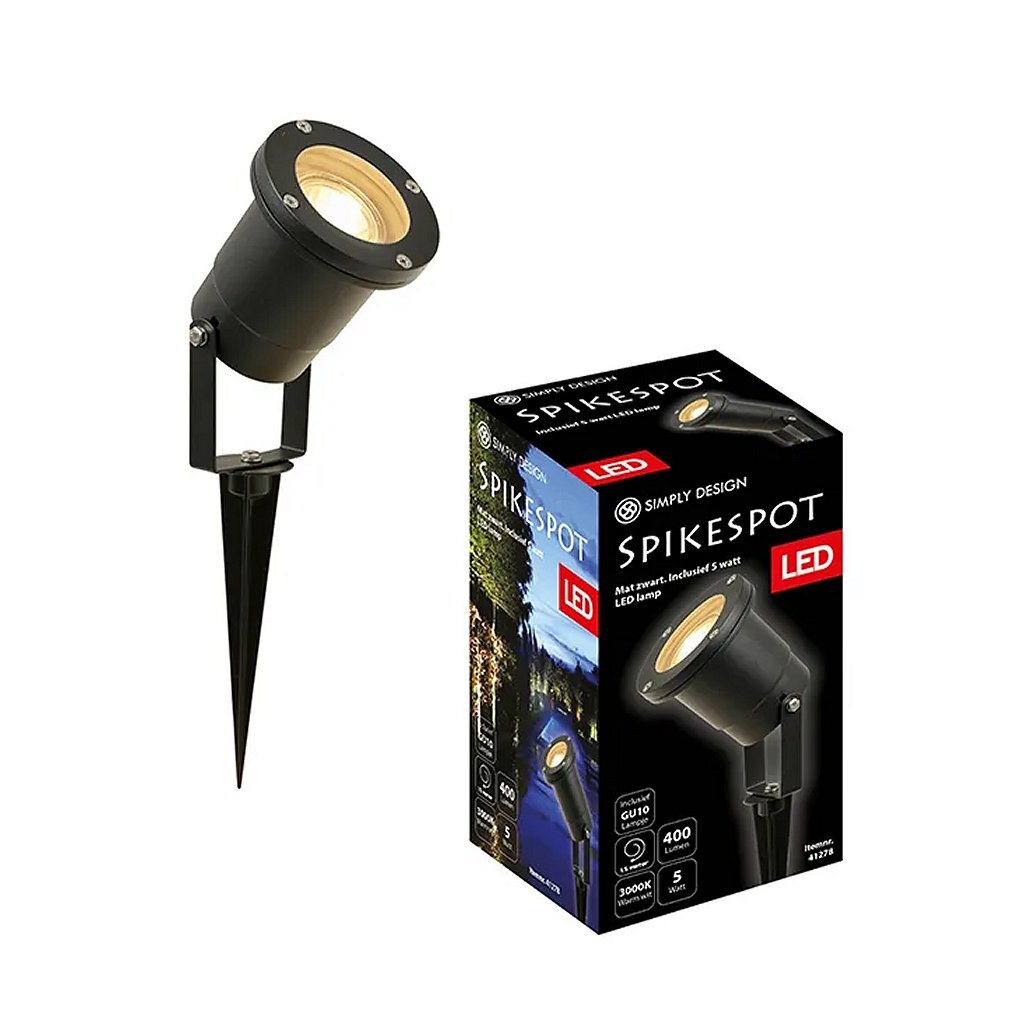 Simply\u0020Design\u0020LED\u0020Spikespot\u0020GU10\u00205W\u00203000K\u0020Zwart\u002FMetaal
