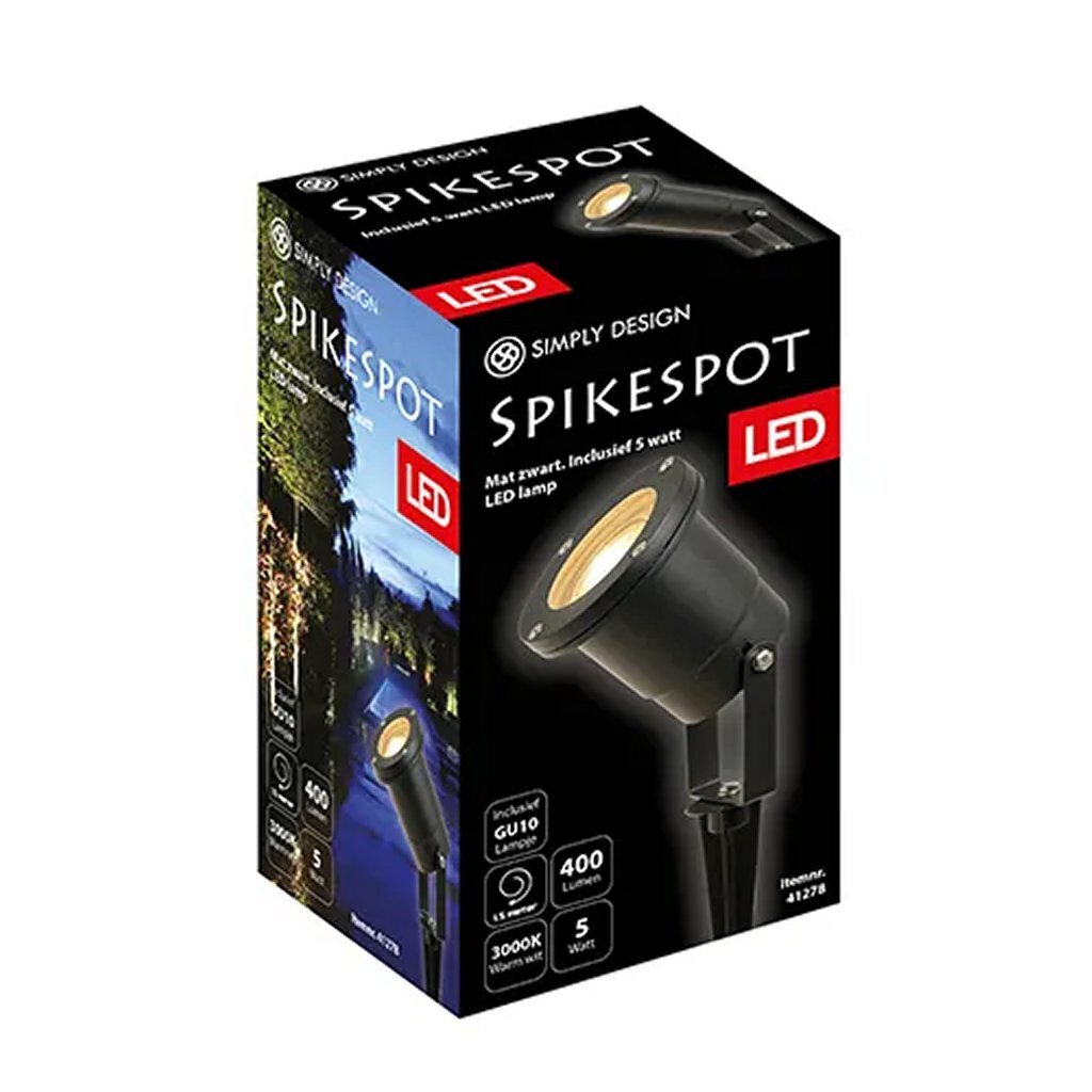Simply\u0020Design\u0020LED\u0020Spikespot\u0020GU10\u00205W\u00203000K\u0020Zwart\u002FMetaal