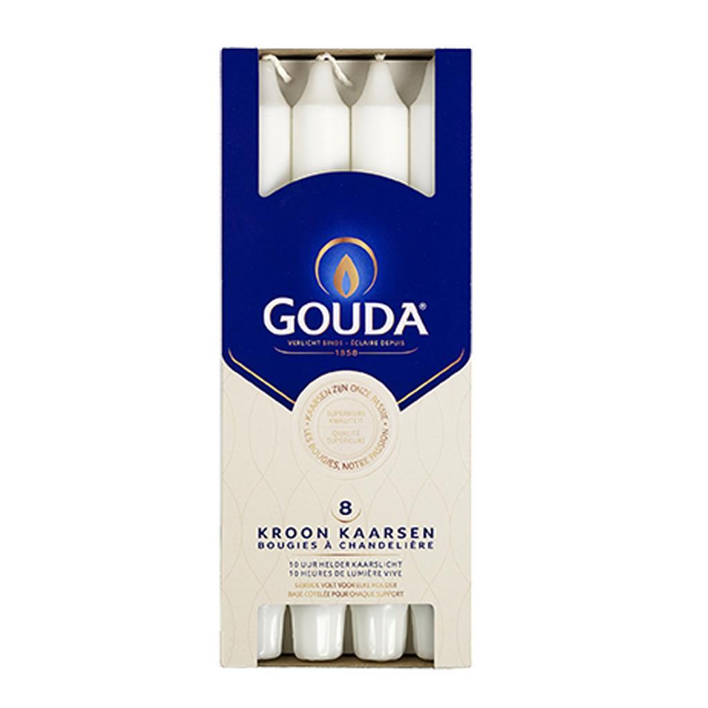 Gouda\u0020Kroonkaarsen\u002024x2.4\u0020cm\u00208\u0020Stuks\u0020Wit
