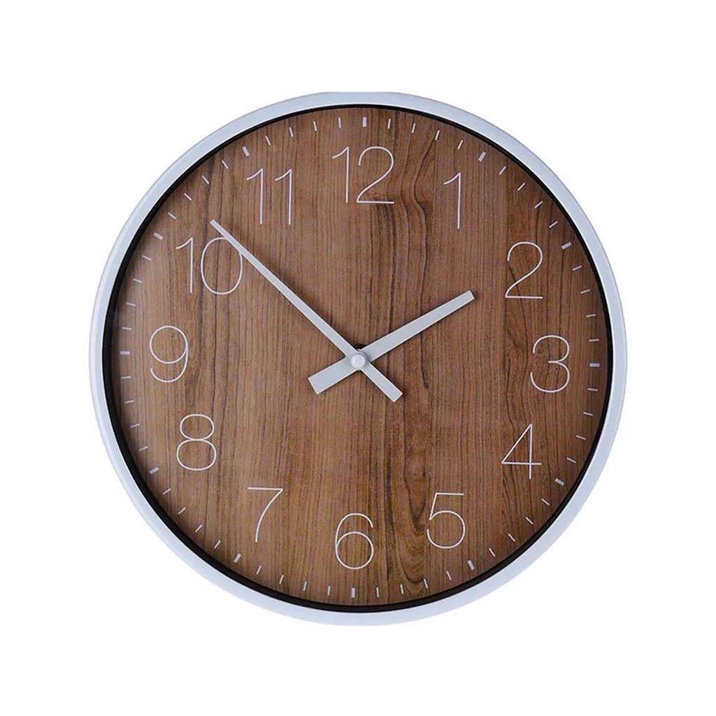 Analoge\u0020Wandklok\u002025\u0020cm\u0020Houtmotief\u002FZilver