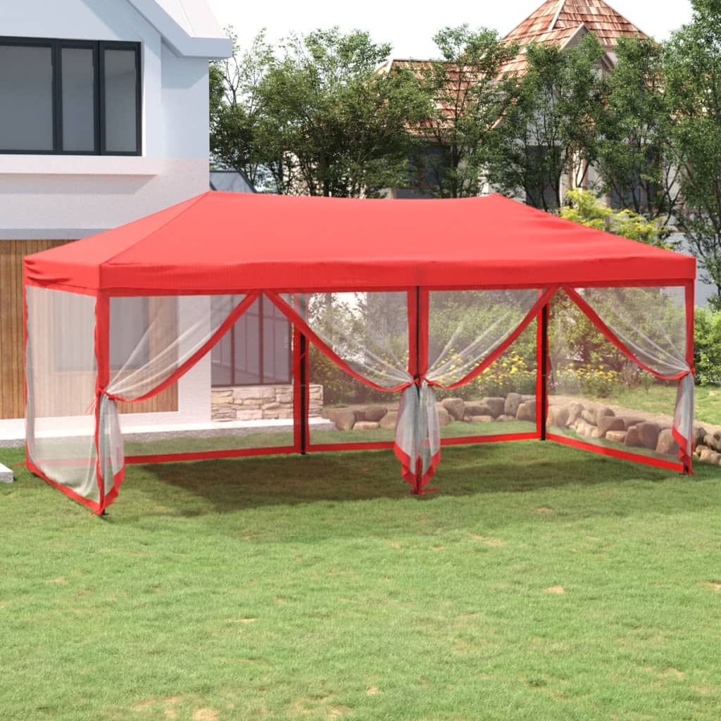 Partytent inklapbaar met Mesh zijwanden 3x6 m rood