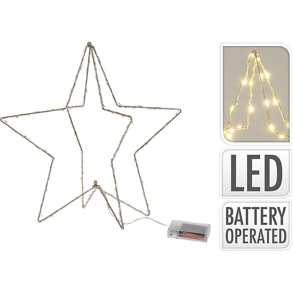 Goudkleurige\u0020Kerstster\u0020met\u0020Ledverlichting\u0020op\u0020Batterij\u002037\u0020cm