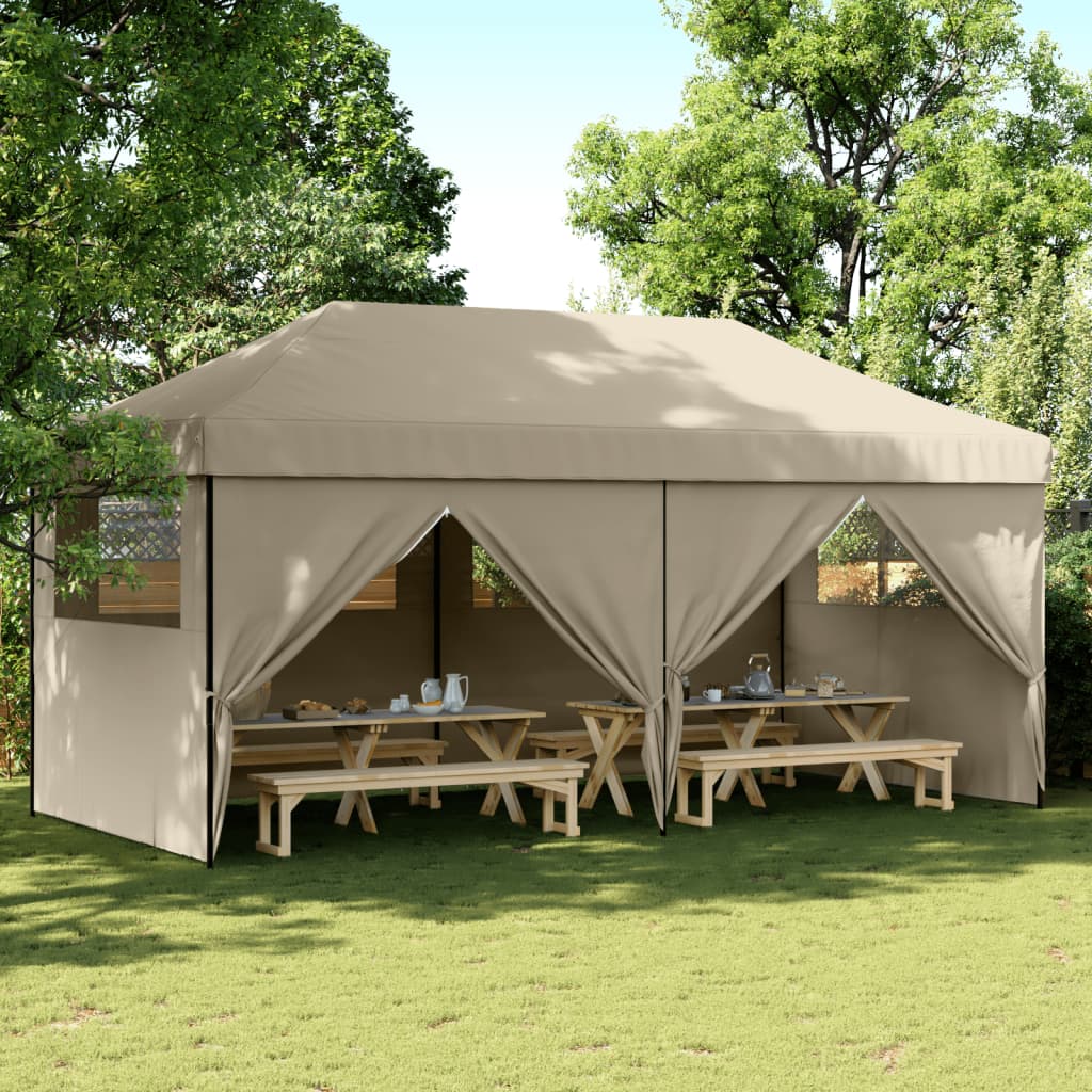 Partytent 2,95 x 5,8 meter inklapbaar pop-up met 4 zijwanden taupe