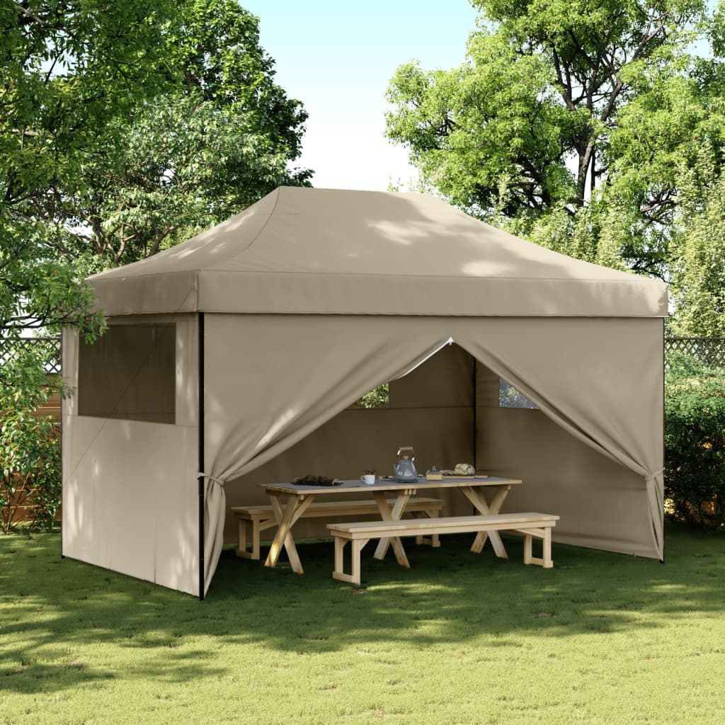 Partytent 2,95 x 4,4 meter inklapbaar pop-up met 4 zijwanden taupe