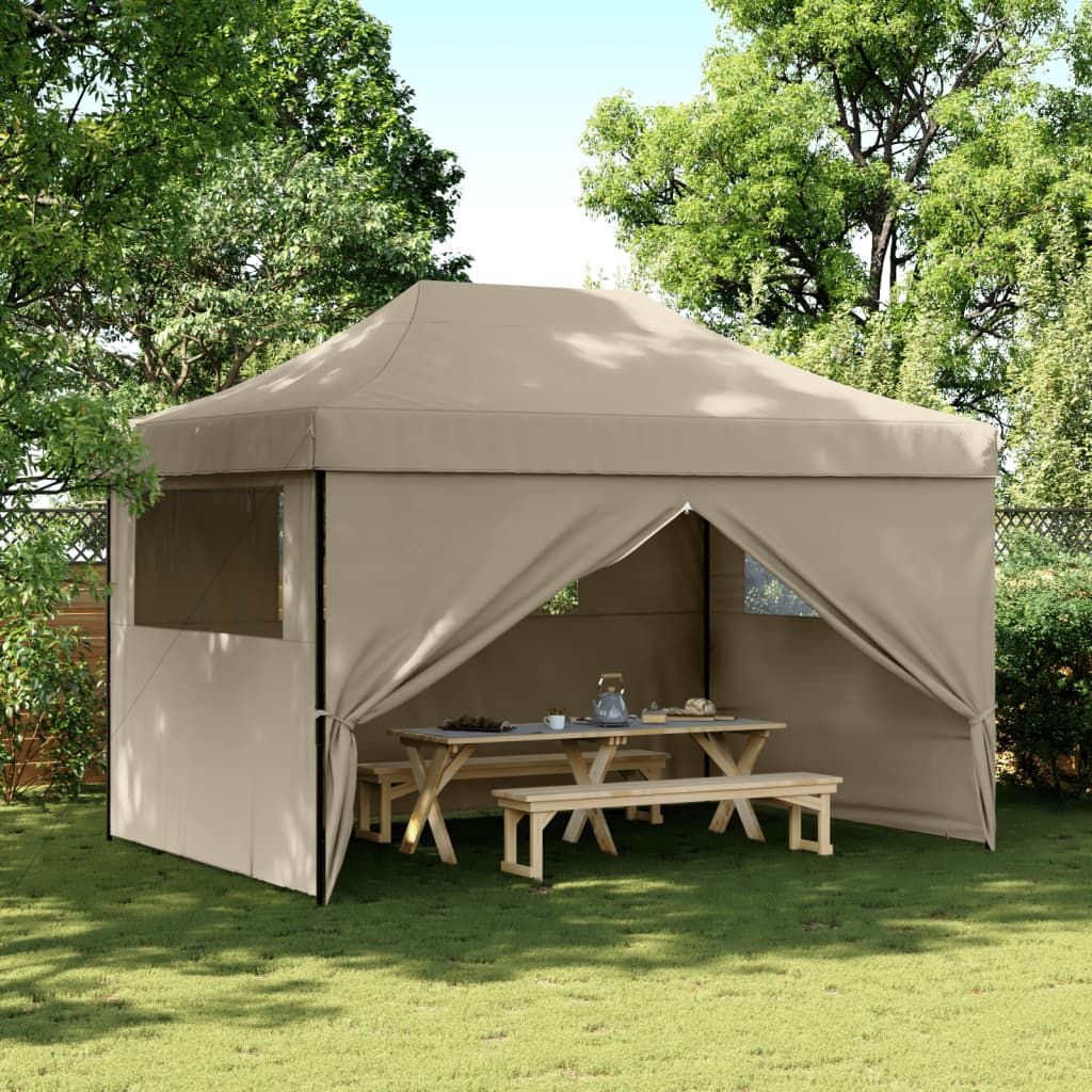Partytent 2,8 x 4,1 meter inklapbaar pop-up met 4 zijwanden taupe