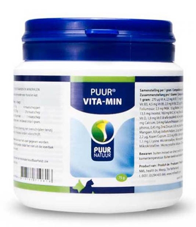 PUUR\u0020NATUUR\u0020VITA\u002DMIN\u0020\u0028VITAMINEN\u0020EN\u0020MINERALEN\u0029\u0020HOND\u0020EN\u0020KAT\u002075\u0020GR