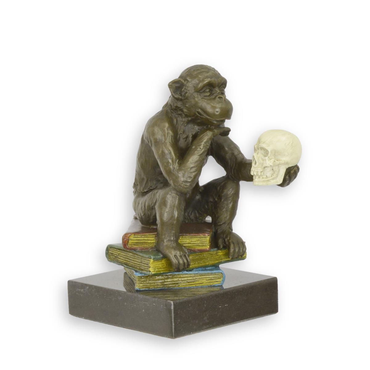 Bronzen\u0020beeld\u0020van\u0020een\u0020darwin\u0020aap\u0020op\u0020boeken\u0020antieke\u0020kleur