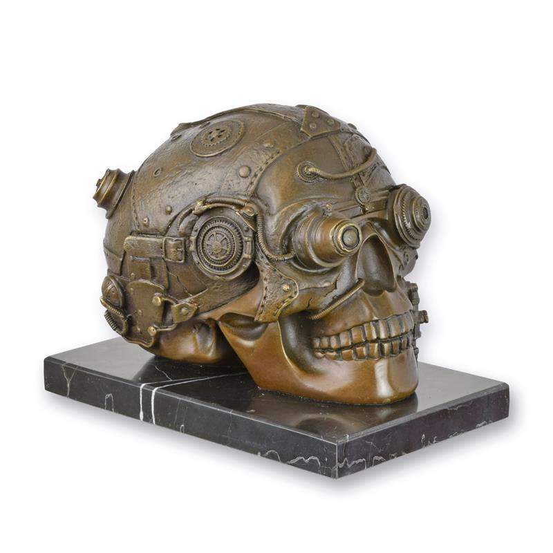 Bronzen\u0020steampunk\u0020beeld\u0020van\u0020een\u0020schedel